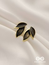 Petals Panache - Golden Enamelled Earrings (Black)