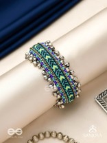 Vedhan - The Oceanic Depths - Resham And Beads Hand Embroidered Oxidised Cuff Bracelet