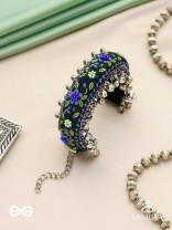 Padmacharini - The Divine Orchids - Resham And Beads Hand Embroidered Oxidised Cuff Bracelet