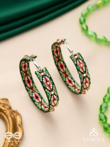 Kshitvari - The Lively Garden - Resham And Beads Hand Embroidered Hoop Earrings