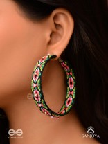 Kshitvari - The Lively Garden - Resham And Beads Hand Embroidered Hoop Earrings