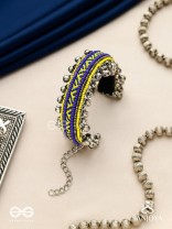 Vidhatrayus - The Sunflower Meadows - Beaded Hand Embroidered Oxidised Cuff Bracelet