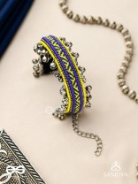 Vidhatrayus - The Sunflower Meadows - Beaded Hand Embroidered Oxidised Cuff Bracelet