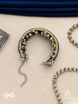 Vidhatrayus - The Sunflower Meadows - Beaded Hand Embroidered Oxidised Cuff Bracelet