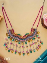Vadya - The Umber Rhythm - Beads, Coins, Resham And Glass Drops Hand Embroidered Neckpiece