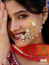 Haimavat - The Pearl Trail - Pearls And Beads Hand Embroidered Nath (Non-Piercing)