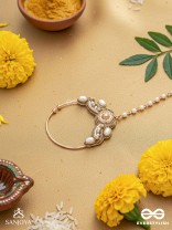 Varchasam - The Treasured Radiance - Pearls, Beads And Dabka Hand Embroidered Nath (Non-Piercing)