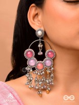Durvarna - The Silvery Chimes - Beads, Shells And Glass Drops Hand Embroidered Earrings