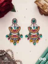 Gramik - The Rustic Royalty - Stone, Resham , Coins And Glass Drops Hand Embroidered Earrings