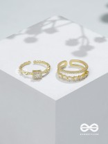 The Diamond Dreams - Golden Cubic Zirconia Rings (Set Of 2 Adjustable)