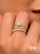 The Diamond Dreams - Golden Cubic Zirconia Rings (Set Of 2 Adjustable)