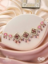 Prapushpit - The Eternal Bloom - Stones, Resham, Beads And Glass Drops Hand Embroidered Neckpiece