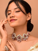 Prapushpit - The Eternal Bloom - Stones, Resham, Beads And Glass Drops Hand Embroidered Neckpiece