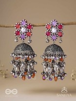 Punyodyan - The Shell Shalimar - Beads, Shells And Glass Drops Hand Embroidered Oxidised Jhumka Earrings