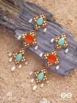 Bhritpushpa - The Floral Cascade - Beads, Dabka And Pearl Drops Hand Embroidered Earrings