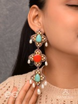 Bhritpushpa - The Floral Cascade - Beads, Dabka And Pearl Drops Hand Embroidered Earrings