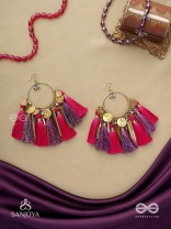 Aruniman - The Scarlet Melody - Resham, Coins And Beads Hand Embroidered Oxidised Hoop Earrings