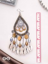 The Singing Shore - Shells, Beads And Glass Drops Hand Embroidered Oxidised Earrings