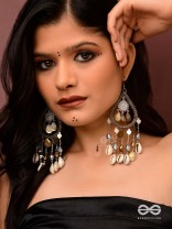 The Singing Shore - Shells, Beads And Glass Drops Hand Embroidered Oxidised Earrings