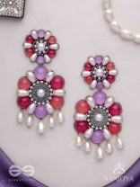 Laagnritt - Waltz Of The Flowers - Beads And Pearl Drops Hand Embroidered Oxidised Earrings