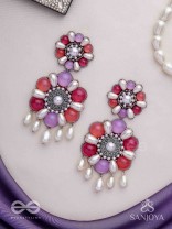 Laagnritt - Waltz Of The Flowers - Beads And Pearl Drops Hand Embroidered Oxidised Earrings