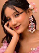 Laagnritt - Waltz Of The Flowers - Beads And Pearl Drops Hand Embroidered Oxidised Earrings