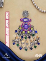 Bahushast - The Merry Sky - Beads And Shells Hand Embroidered Enamelled Oxidised Earrings