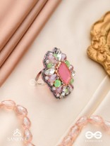 SUKRATMANI –WELL-CRAFTED GEM –HAND EMBROIDERED PINK RING EMBELLISHED WITH STONES AND PEARLS