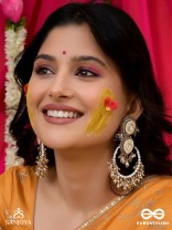 Suvarnkantika – Golden radiance – Gold toned, Kundan embellished earrings with pearl and bead danglers