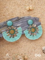 Vibhusitpuspa - the adorned flower - embroidered flower earrings with turquoise tassles