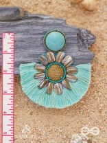 Vibhusitpuspa - the adorned flower - embroidered flower earrings with turquoise tassles