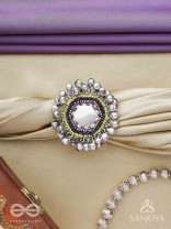 CHANDRA-KANTA-MOONLIT RADIANCE-EMBROIDERED OXIDISED RING WITH BEADS AND GHUNGROO