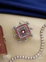 Chaturmukhi-Four-Faced- Oxidized embroidered ring features ghunghroo, beads & mirror. 