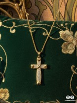 HOLY CROSS - 18K GOLD PLATED ANTI-TARNISH STATEMENT CHRIST'S CROSS NECKLACE INLAID WITH CUBIC ZICRONIA STONES