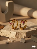 CRIMSON SERPENT - 18K GOLD PLATED ANTI-TARNISH STATEMENT GOLDEN SNAKE SHAPED EARRINGS INLAID WITH CUBIC ZICRONIA STONES