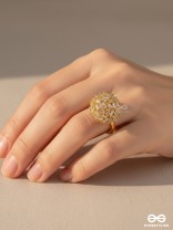 ROYAL BLOOM- 18K GOLD PLATED ANTI- TARNISH RING WITH STATEMENT STONE CLUSTER