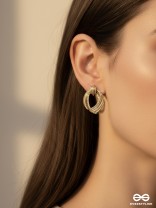 GOLDEN SWIRLS - 18K GOLD PLATED ANTI-TARNISH TEXTURED LUXURY GOLDEN EARRINGS INLAID WITH CUBIC ZICRONIA STONES
