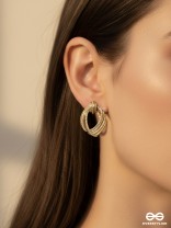 GOLDEN SWIRLS - 18K GOLD PLATED ANTI-TARNISH TEXTURED LUXURY GOLDEN EARRINGS INLAID WITH CUBIC ZICRONIA STONES