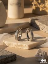 SILVER ALLURE -  TEXTURED SILVER PLATED ANTI-TARNISH EARRINGS INLAID WITH CUBIC ZICRONIA STONES