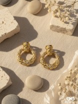 TWISTED GLOW- 18K GOLD PLATED ANTI-TARNISH GOLDEN TEXTURED LUXURY EARRINGS INLAID WITH CUBIC ZICRONIA STONES