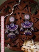 NEELASHREE- BLUE BEAUTY-HAND EMBROIDERED EARRINGS EMBELLISHED WITH GLASS BEADS AND CUTDANA WORK