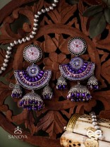 NEELASHREE- BLUE BEAUTY-HAND EMBROIDERED EARRINGS EMBELLISHED WITH GLASS BEADS AND CUTDANA WORK