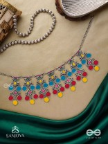 Manjari- Blossom Chain-Slender metallic chain with cascade of enamel designs.
