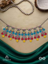 Manjari- Blossom Chain-Slender metallic chain with cascade of enamel designs.