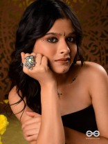 Moss Canopy-  Enamelled Oxidized Adjustable ring  with ghungroos and mirror.