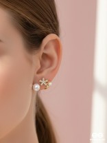 Golden crescent- Pearl studs' golden floral pattern 