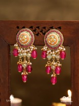 RAKTAKUSUMA- RED FLOWER -  RADIANT RED BEADS AND PEARLS WITH GOLDEN EMBELIISHED EARRINGS