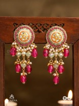 RAKTAKUSUMA- RED FLOWER -  RADIANT RED BEADS AND PEARLS WITH GOLDEN EMBELIISHED EARRINGS