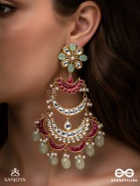 CHANDRIKA DHARA- MOONLIGHT CASCADE EXQUISITE FLORAL KUNDAN EARRINGS ADORNED WITH PEARLS AND PASTEL BEADS