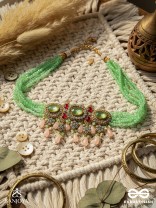 PANKHURI DHARA – SUHANA KHAN INSPIRED NECKPIECE FEATURING CASCADING PINK BEADS AND SPARKLING GEMSTONES